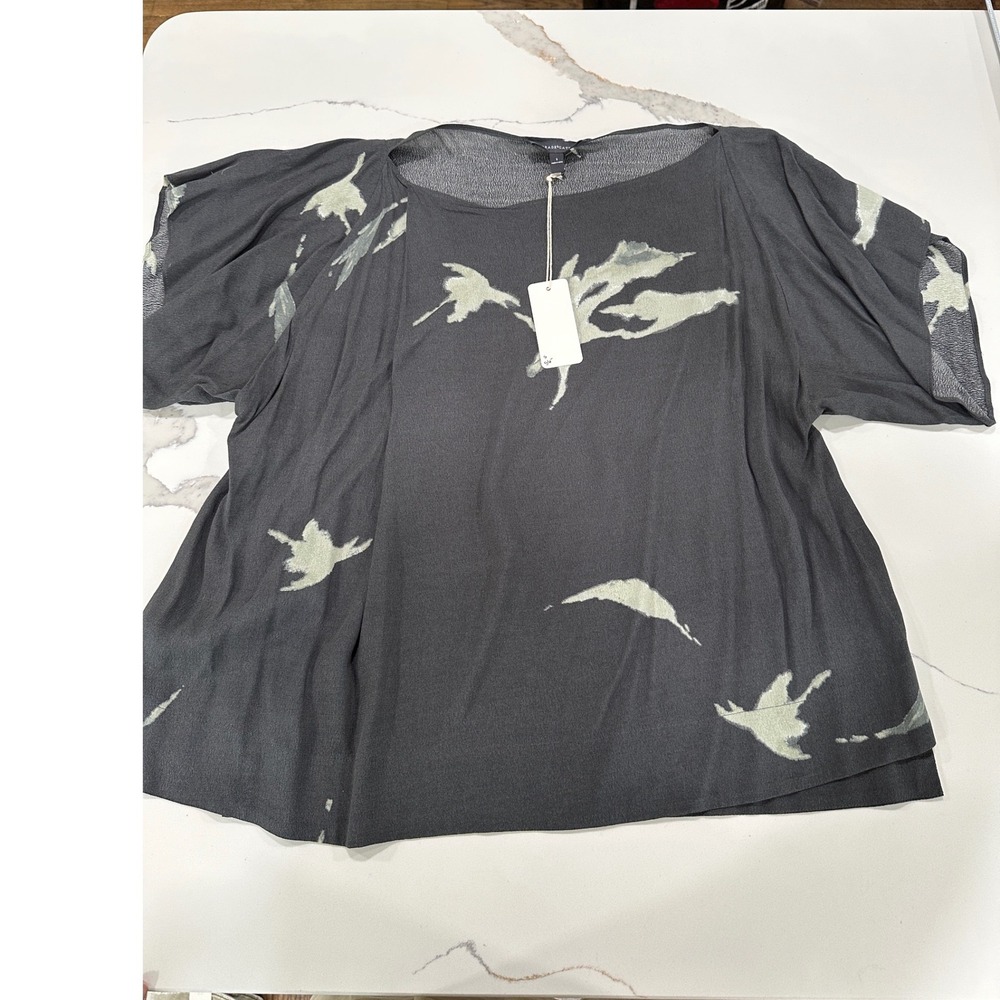 Grade & Gather Womens Abstract Print Short Sleeve Blouse Charcoal Grey Size S